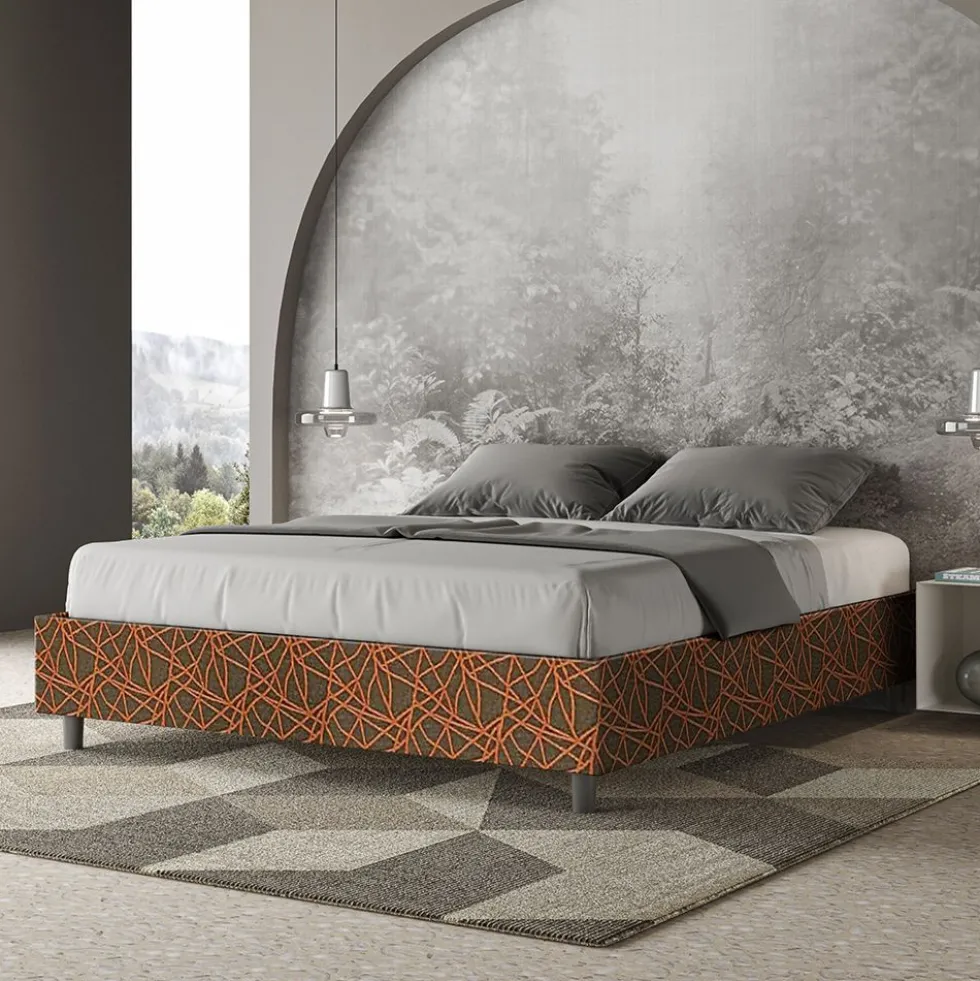 Letto 160x210cm matrimoniale sommier in tessuto arancio LIT381