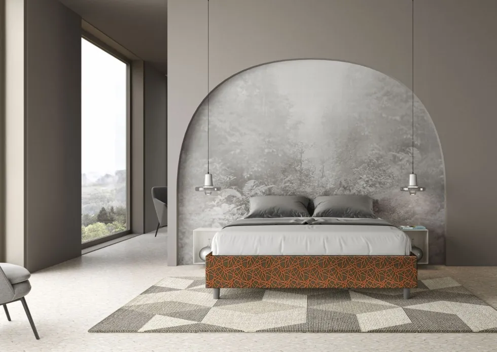 Letto 160x210cm matrimoniale sommier in tessuto arancio LIT381
