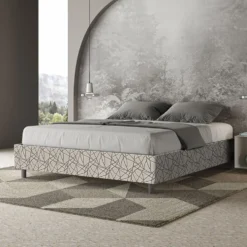 Letto 160x210cm matrimoniale sommier in tessuto grigio LIT381