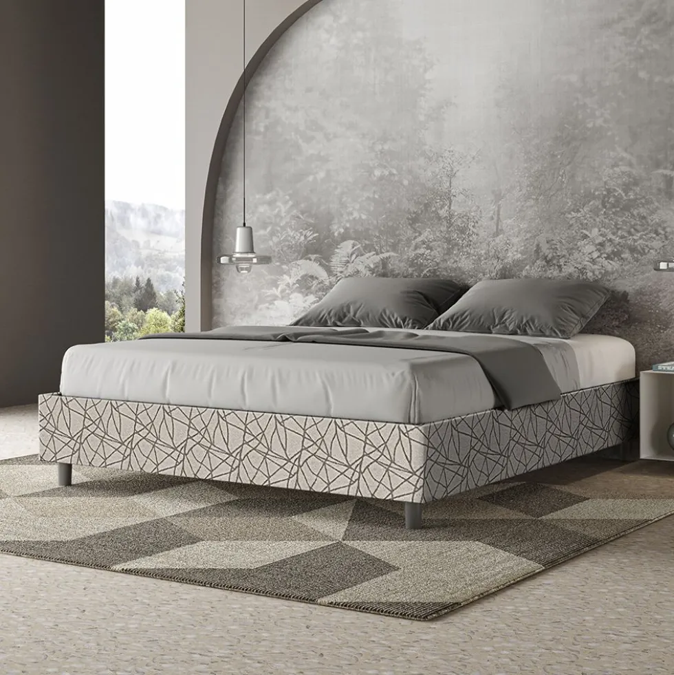 Letto 160x210cm matrimoniale sommier in tessuto grigio LIT381