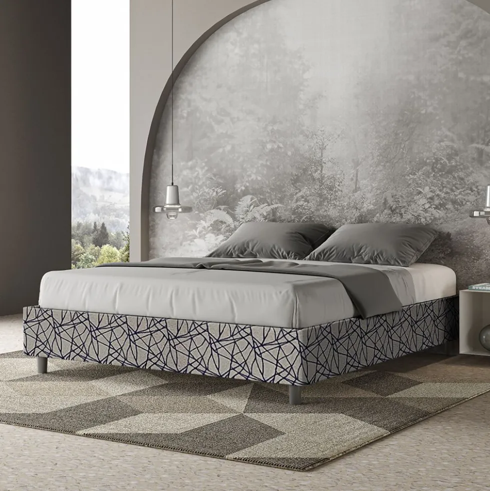 Letto 160x210cm matrimoniale sommier in tessuto blu LIT381