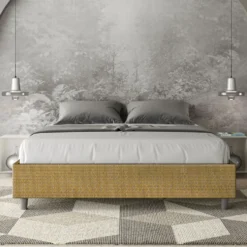 Letto 160x210cm matrimoniale sommier in tessuto giallo LIT379