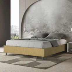 Letto 160x210cm matrimoniale sommier in tessuto giallo LIT379