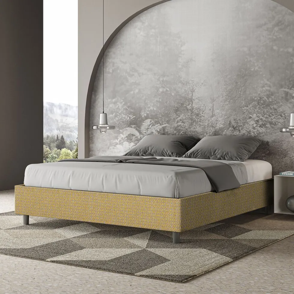 Letto 160x210cm matrimoniale sommier in tessuto giallo LIT379