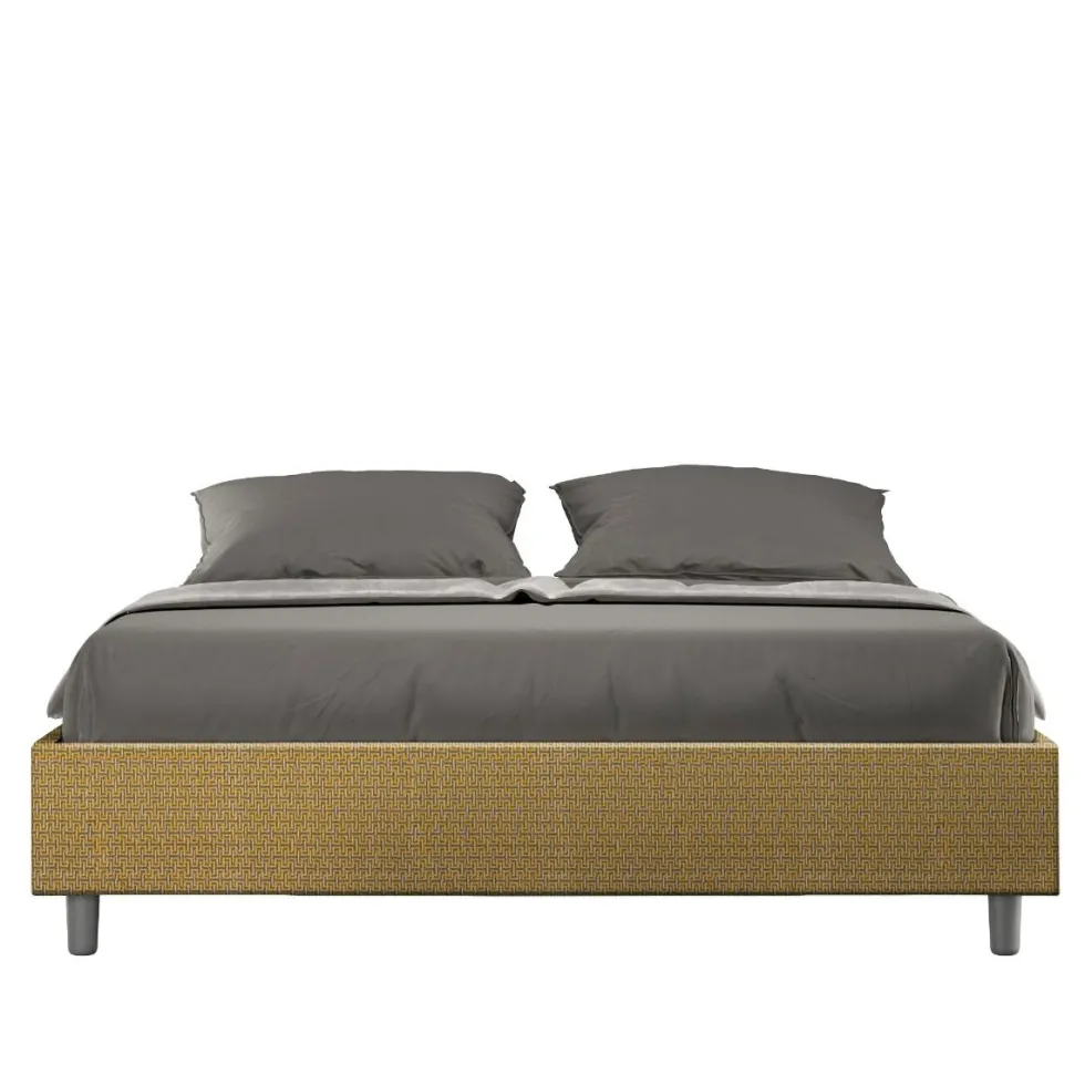 Letto 160x210cm matrimoniale sommier in tessuto giallo LIT379
