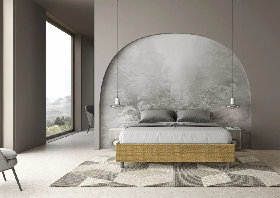 Letto 160x210cm matrimoniale sommier in tessuto giallo LIT379