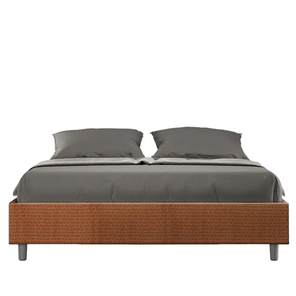 Letto 160x210cm matrimoniale sommier in tessuto arancio LIT379