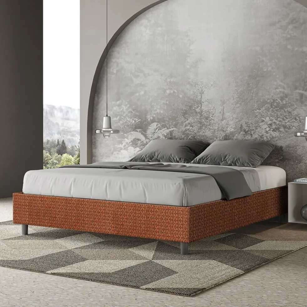Letto 160x210cm matrimoniale sommier in tessuto arancio LIT379