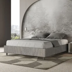 Letto 160x210cm matrimoniale sommier in tessuto grigio LIT379