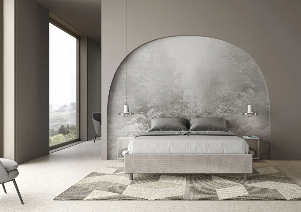 Letto 160x210cm matrimoniale sommier in tessuto bianco LIT379