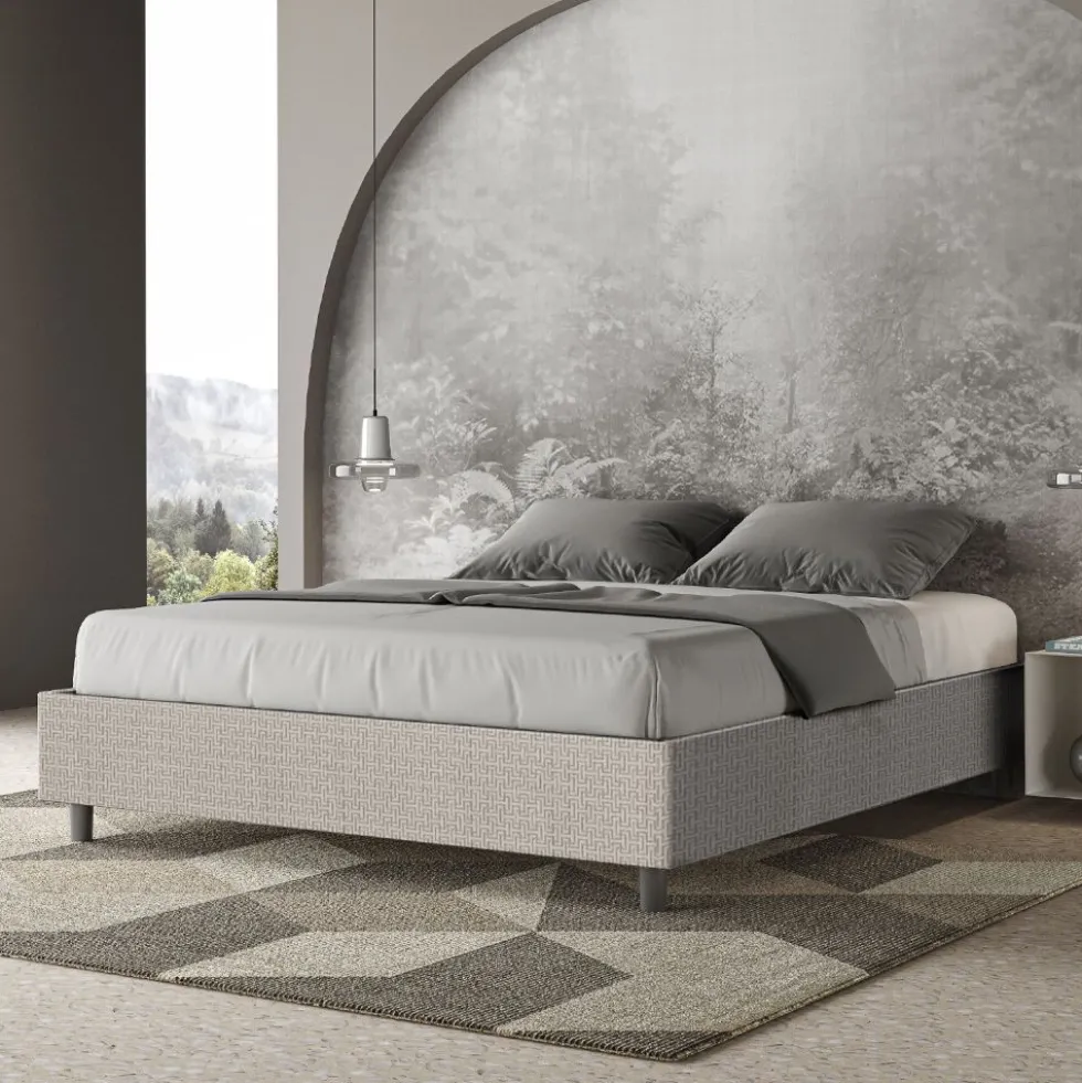 Letto 160x210cm matrimoniale sommier in tessuto bianco LIT379