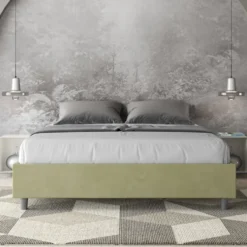 Letto 160x210cm matrimoniale sommier in microfibra tè verde LIT377