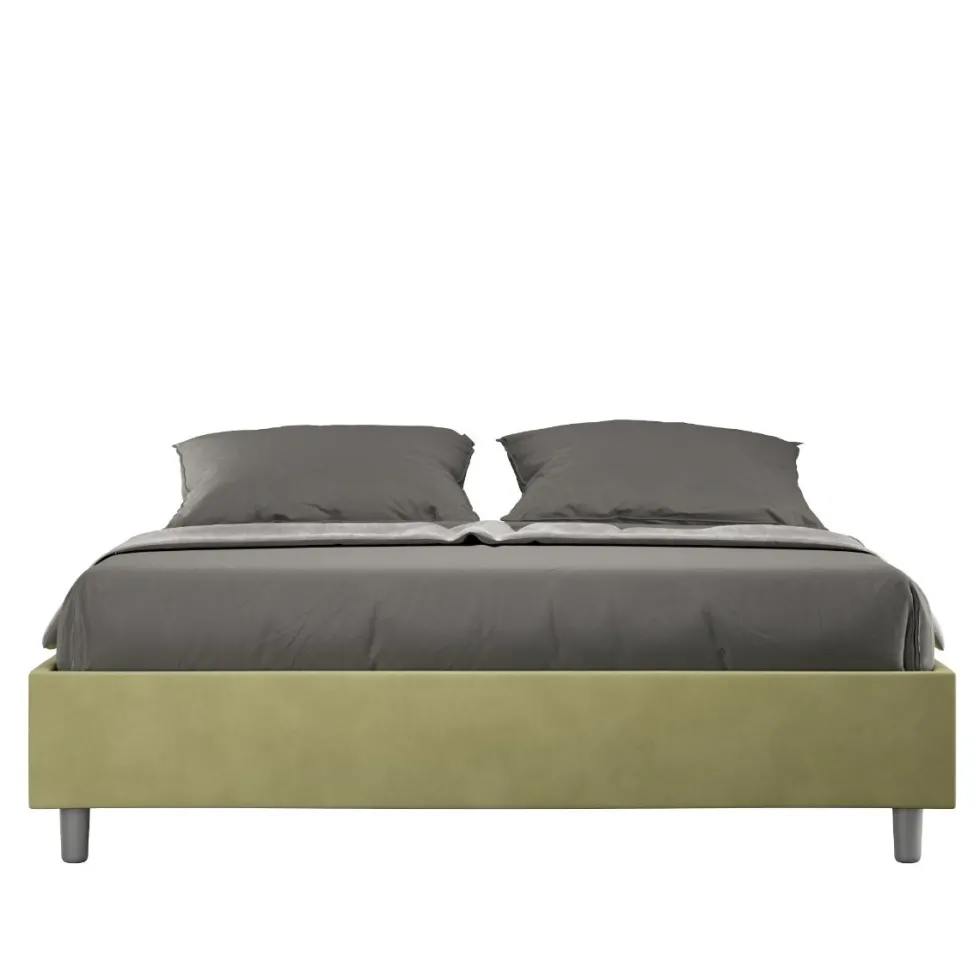 Letto 160x210cm matrimoniale sommier in microfibra tè verde LIT377