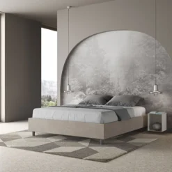 Letto 160x210cm matrimoniale sommier in microfibra sabbia beige LIT377