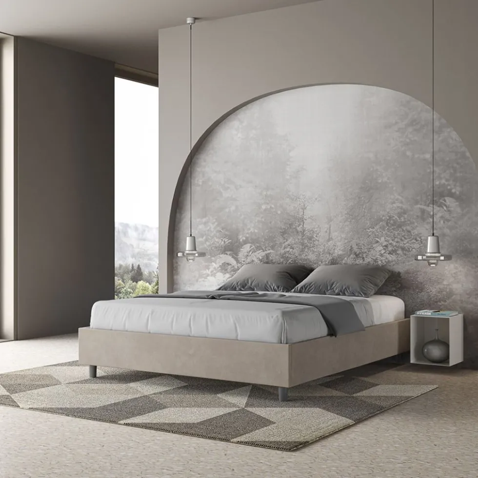 Letto 160x210cm matrimoniale sommier in microfibra sabbia beige LIT377