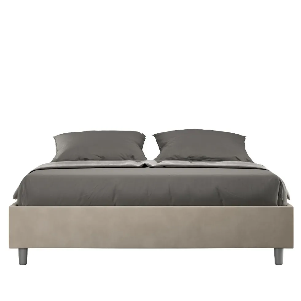 Letto 160x210cm matrimoniale sommier in microfibra sabbia beige LIT377