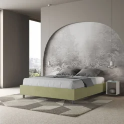 Letto 160x200cm matrimoniale sommier in microfibra tè verde LIT367