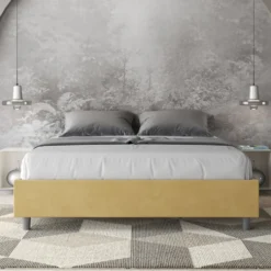 Letto 160x200cm matrimoniale sommier in microfibra ocra LIT367