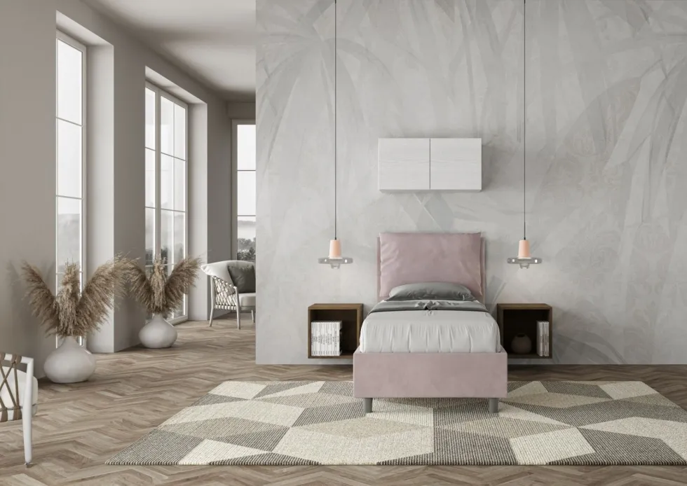 Letto 80x200cm singolo con giroletto imbottito in microfibra glicine lilla LIT31