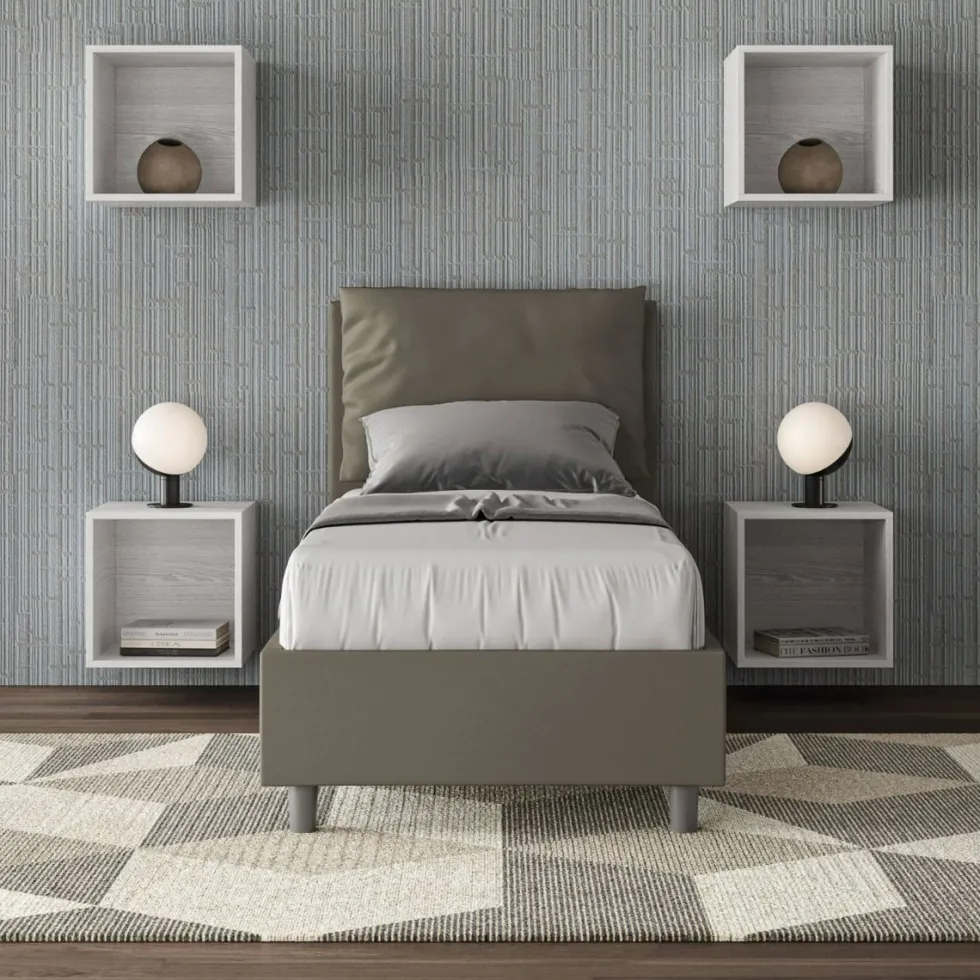 Letto 80x210cm singolo con giroletto imbottito in similpelle cappuccino LIT33