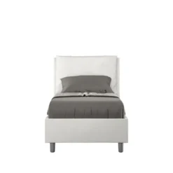 Letto 80x210cm singolo con giroletto imbottito in similpelle bianco LIT33