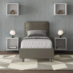 Letto 80x200cm singolo con giroletto imbottito in similpelle cappuccino LIT29