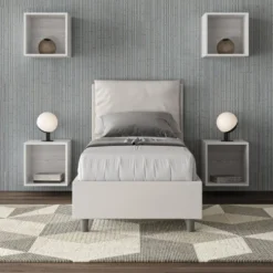 Letto 80x190cm singolo con giroletto imbottito in similpelle bianco LIT25