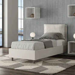 Letto 80x200cm singolo contenitore con giroletto imbottito in similpelle bianco LIT30
