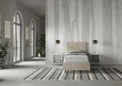 Letto 80x190cm singolo contenitore con testiera liscia in microfibra sabbia beige LIT16