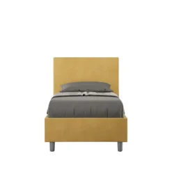 Letto 80x190cm singolo contenitore con testiera liscia in microfibra ocra LIT16