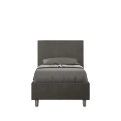 Letto 80x190cm singolo contenitore con testiera liscia in microfibra grigio LIT16