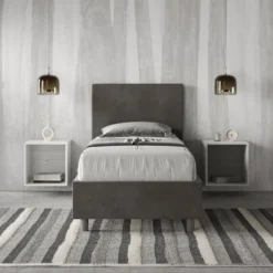 Letto 80x190cm singolo contenitore con testiera liscia in microfibra grigio LIT16