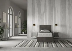 Letto 80x190cm singolo contenitore con testiera liscia in microfibra grigio LIT16
