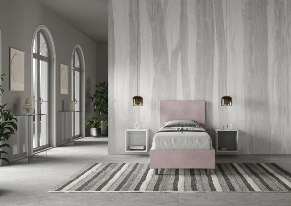 Letto 80x190cm singolo contenitore con testiera liscia in microfibra glicine lilla LIT16