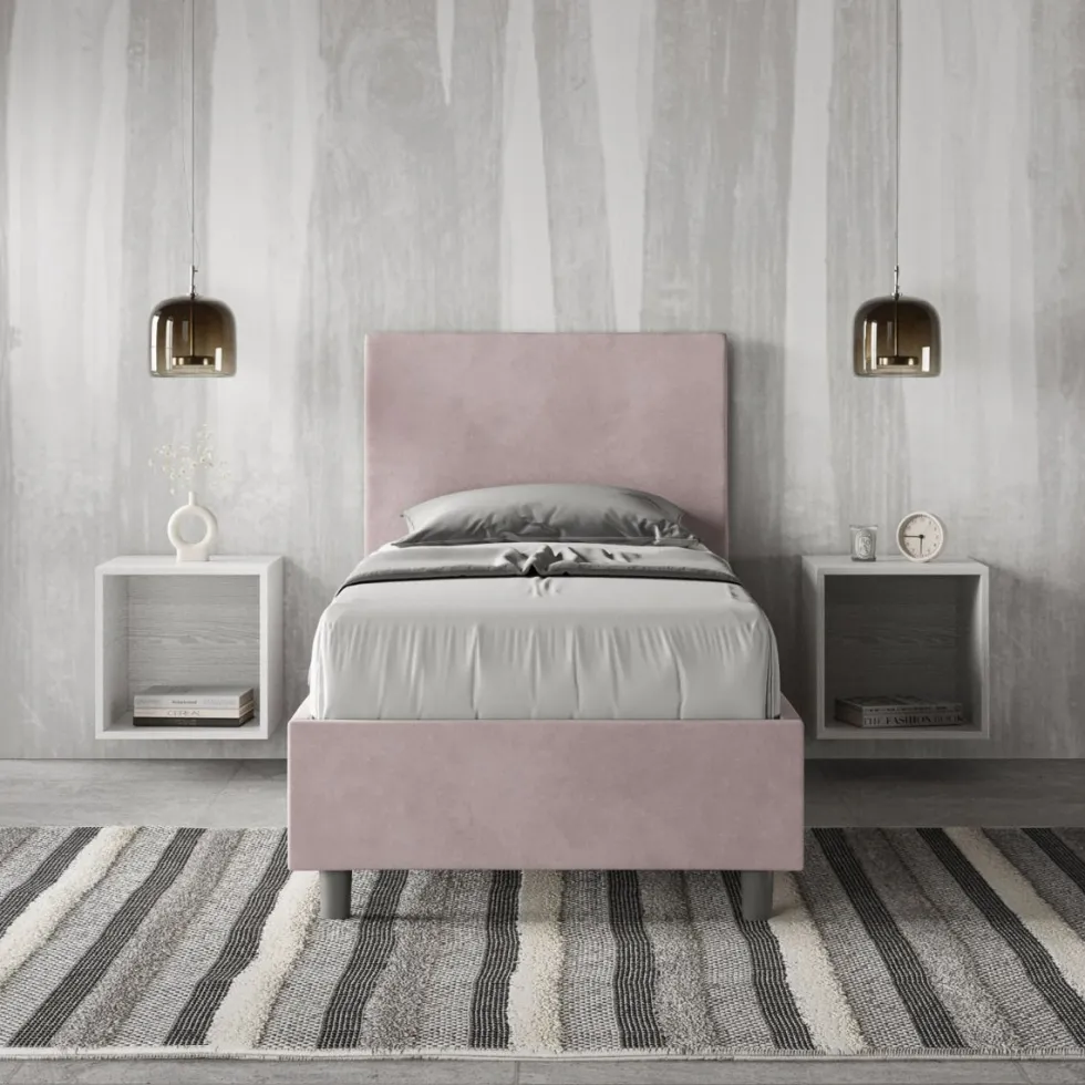 Letto 80x190cm singolo contenitore con testiera liscia in microfibra glicine lilla LIT16