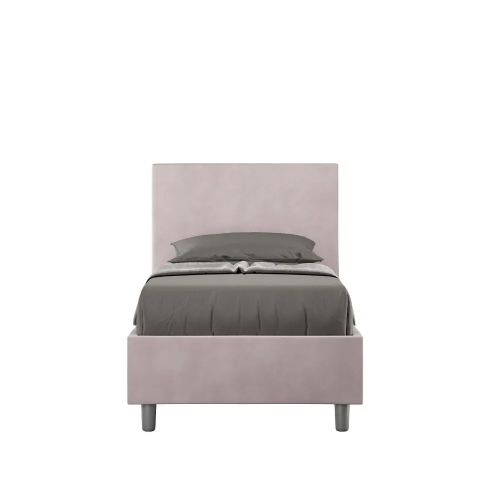 Letto 80x190cm singolo contenitore con testiera liscia in microfibra glicine lilla LIT16