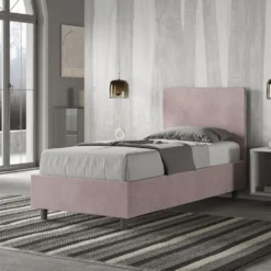 Letto 80x190cm singolo contenitore con testiera liscia in microfibra glicine lilla LIT16