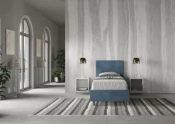 Letto 80x190cm singolo contenitore con testiera liscia in microfibra blu LIT16