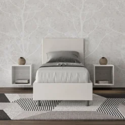 Letto 80x210cm singolo contenitore con testiera liscia in similpelle bianco LIT22