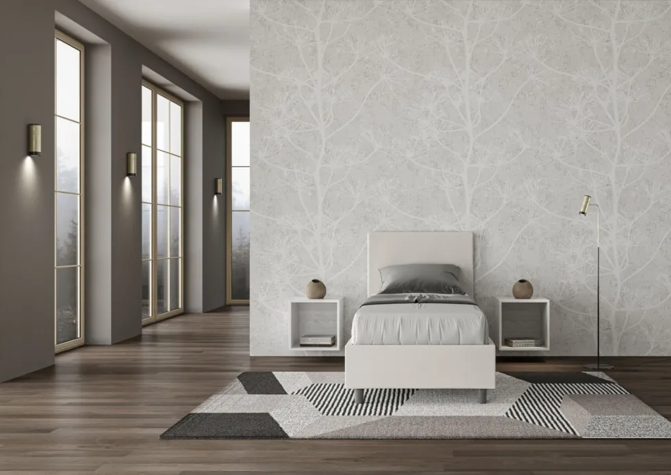 Letto 80x210cm singolo contenitore con testiera liscia in similpelle bianco LIT22