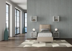 Letto 80x190cm singolo contenitore con giroletto imbottito in similpelle tortora LIT26