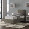 Letto 80x190cm singolo contenitore con giroletto imbottito in similpelle cappuccino LIT26