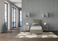 Letto 80x190cm singolo contenitore con giroletto imbottito in similpelle cappuccino LIT26