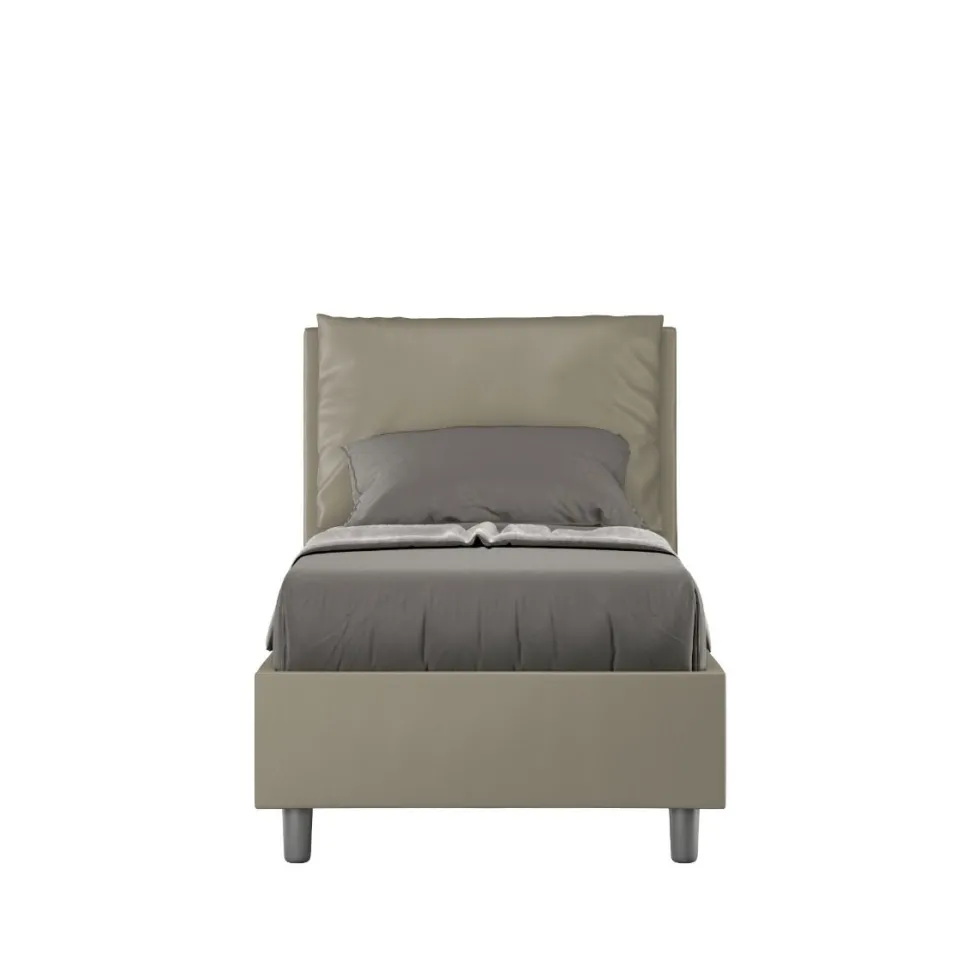 Letto 80x190cm singolo contenitore con giroletto imbottito in similpelle cappuccino LIT26