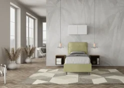 Letto 80x190cm singolo contenitore con giroletto imbottito in microfibra tè verde LIT28