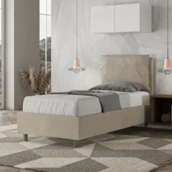 Letto 80x190cm singolo contenitore con giroletto imbottito in microfibra sabbia beige LIT28