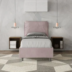 Letto 80x190cm singolo contenitore con giroletto imbottito in microfibra glicine lilla LIT28