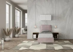 Letto 80x190cm singolo contenitore con giroletto imbottito in microfibra glicine lilla LIT28