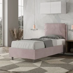 Letto 80x190cm singolo contenitore con giroletto imbottito in microfibra glicine lilla LIT28