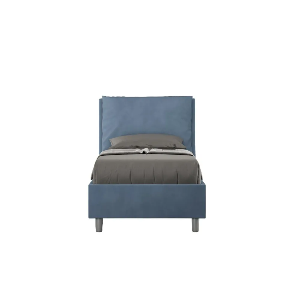 Letto 80x190cm singolo contenitore con giroletto imbottito in microfibra blu LIT28